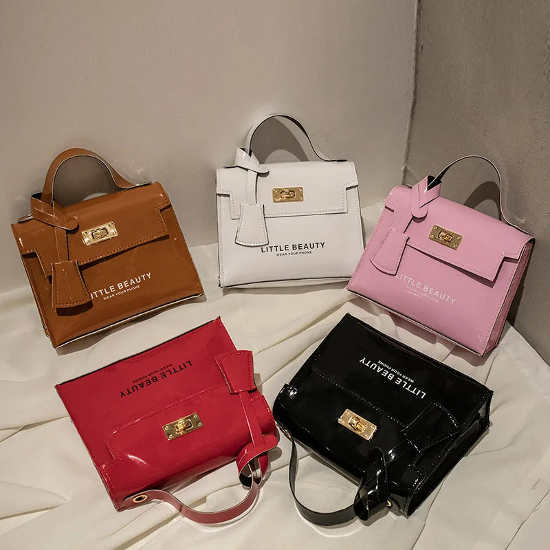 Women Shoulder Bag Silky Surface Portable Handbag Leather Pink Red Small