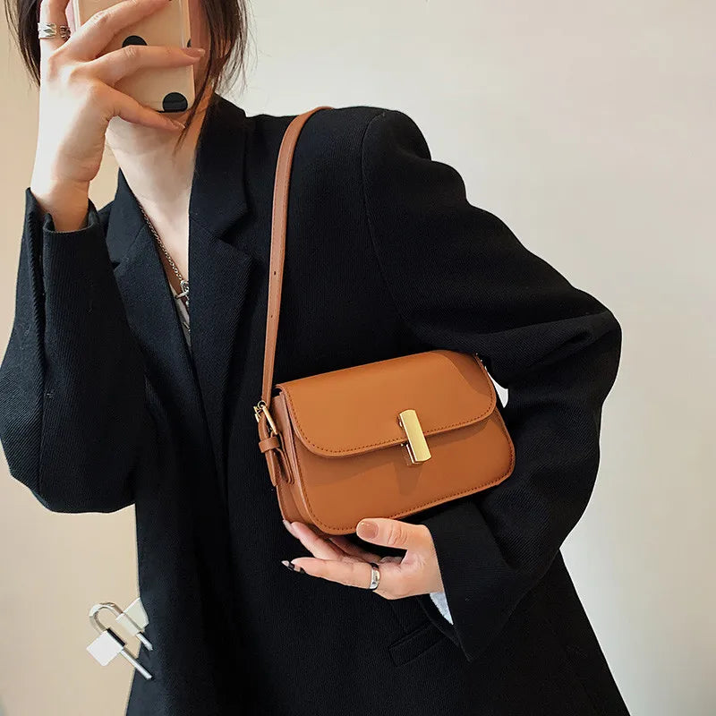Women Shoulder Bag Solid Handbag INS Black/Coffee/Brown PU Leather Square Bags