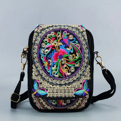 Vintage Embroidered Crossbody Zip Bag, Women Shoulder Bag