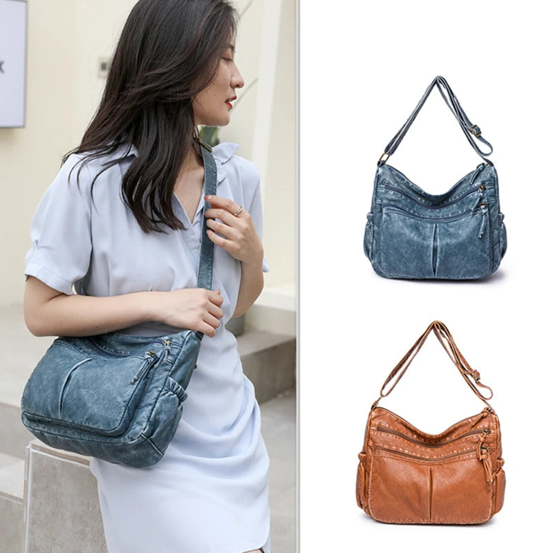 Women Shoulder Bag Vintage Crossbody Messenger Pack Brown