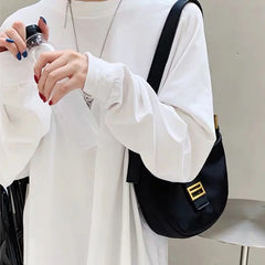 Casual Solid Saddle Shoulder Bag Purse with Zipper for Women