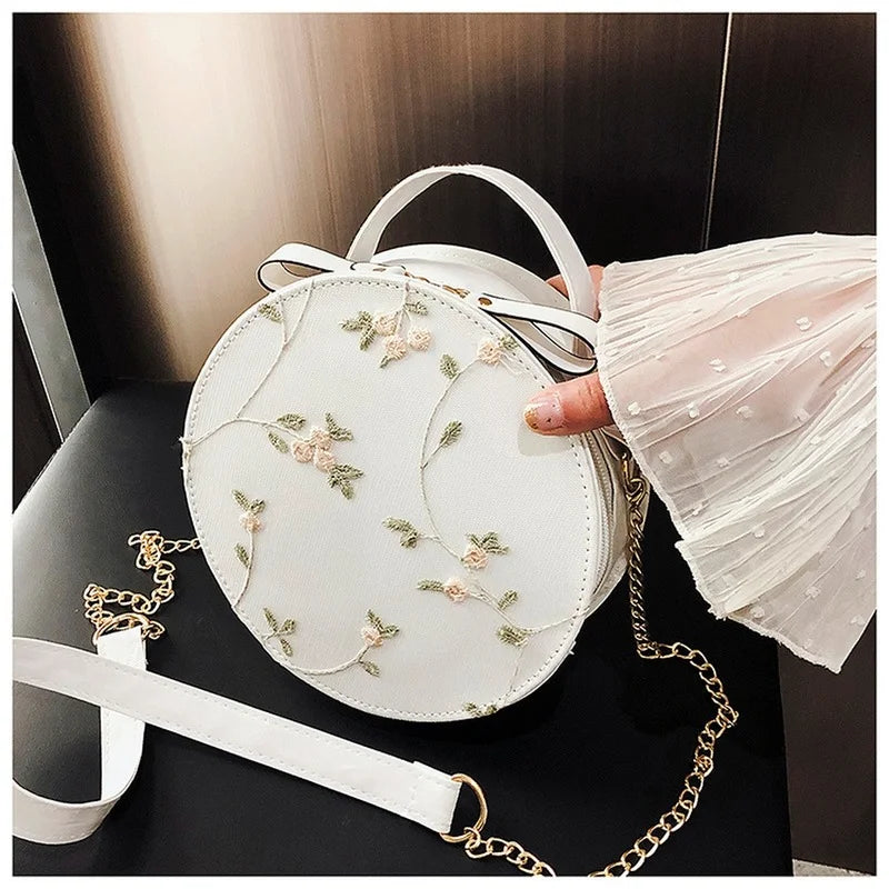 Women Shoulder Bags Handbags Lace Fresh Crossbody Bag Small Round Clutch