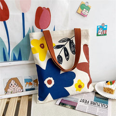 Canvas Floral Printed Shoulder Bag Zipper Satchel