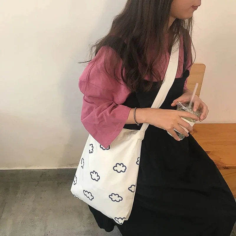 Canvas Shoulder Bag Cloud Print Large Capacity Tote