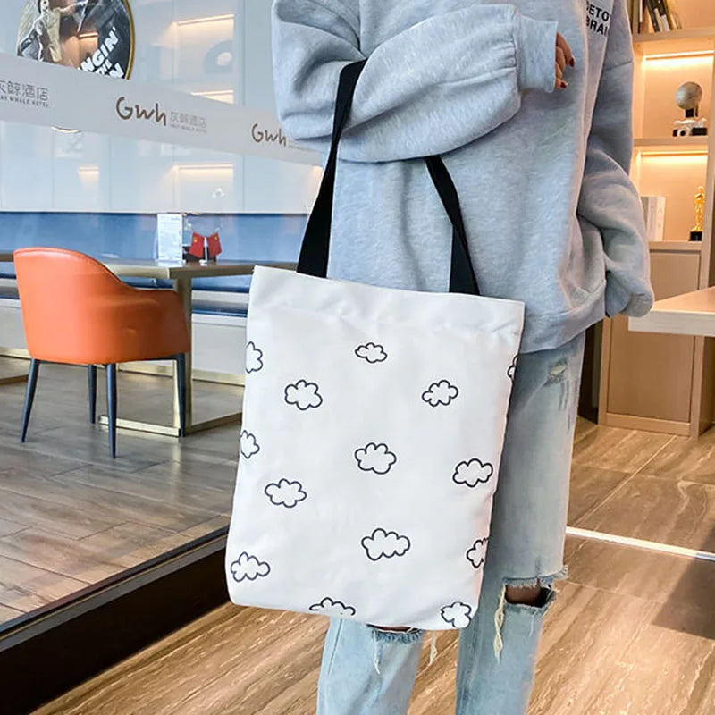 Canvas Shoulder Bag Cloud Print Large Capacity Tote