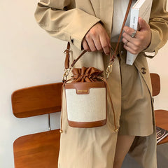 Women Shoulder Bags Cylinder PU Leather Bucket Crossbody Bag