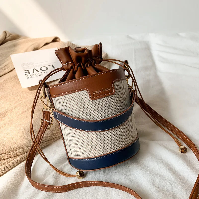 Women Shoulder Bags Cylinder PU Leather Bucket Crossbody Bag