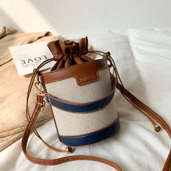 Women Shoulder Bags Cylinder PU Leather Bucket Crossbody Bag