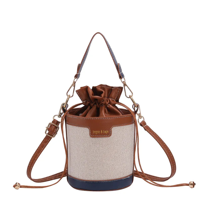 Women Shoulder Bags Cylinder PU Leather Bucket Crossbody Bag