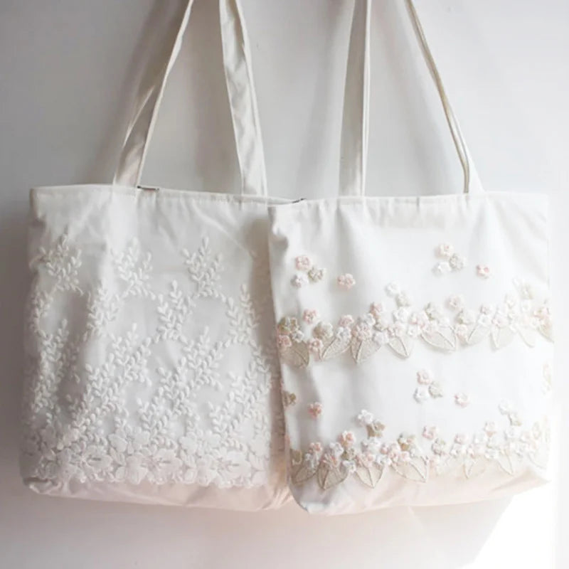 Women Shoulder Bags Lace Floral Embroidery Handbags Canvas Bag
