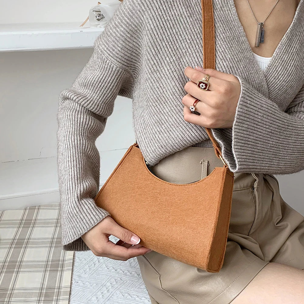 Fashionable Felt Printed Shoulder Bag Casual Handbags