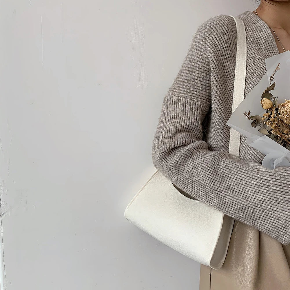 Fashionable Felt Printed Shoulder Bag Casual Handbags