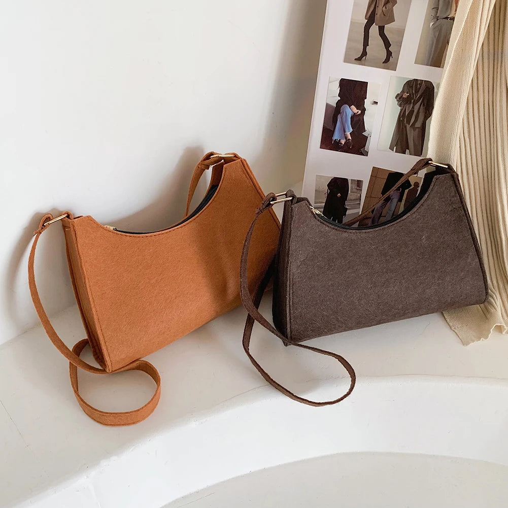 Fashionable Felt Printed Shoulder Bag Casual Handbags