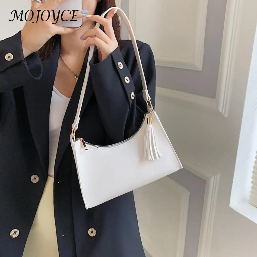 Stylish PU Leather Shoulder Bag with Tassels