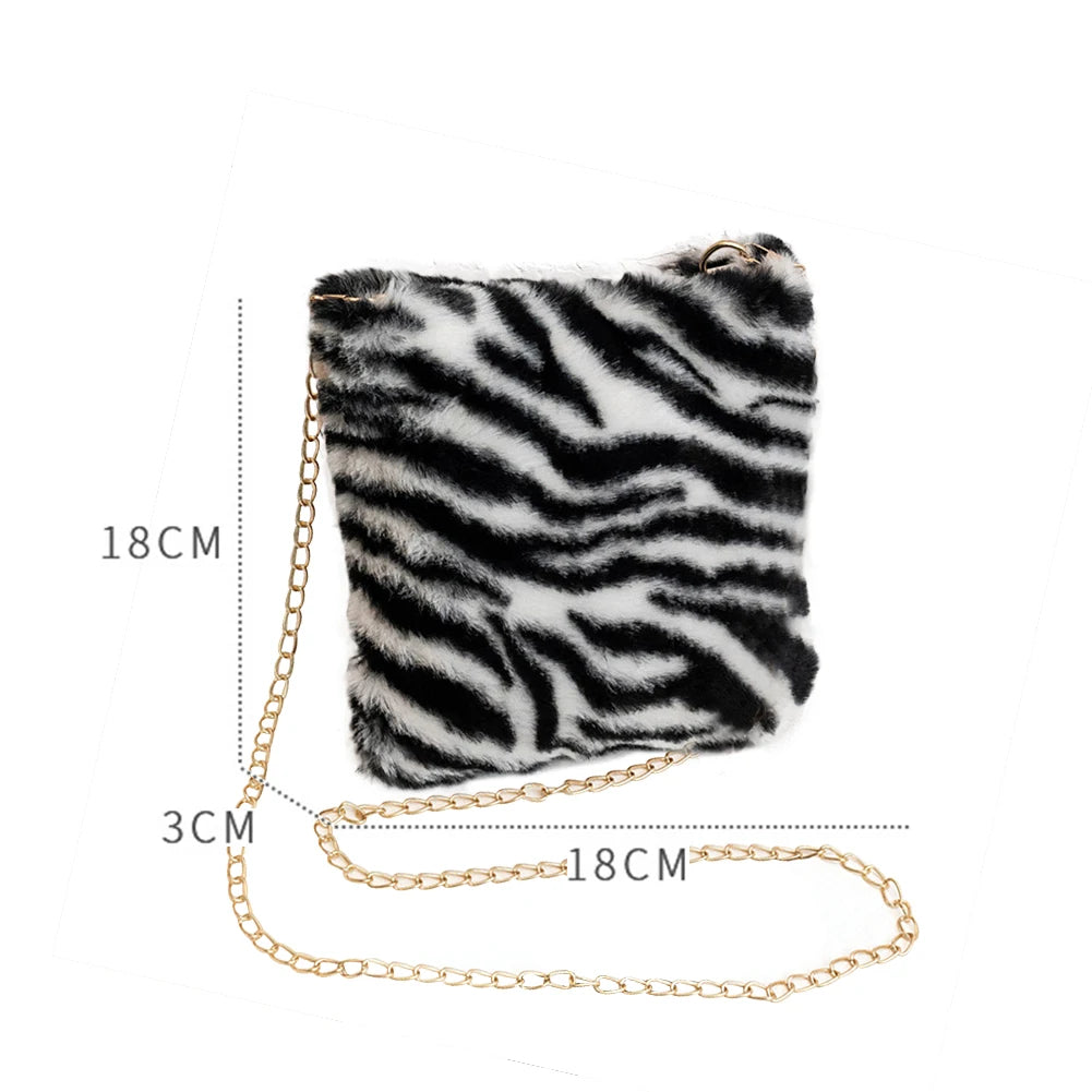 Leopard Pattern Messenger Bag Plush Shopping Bags for Lady