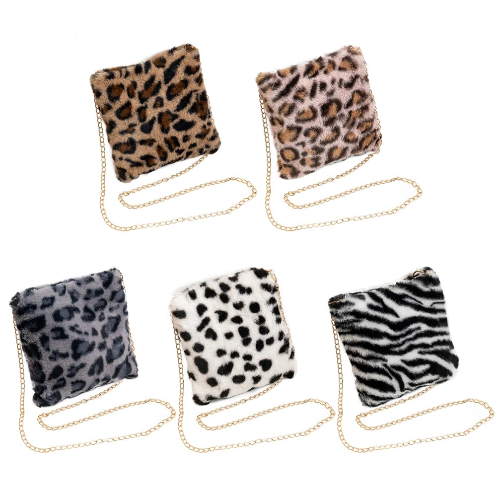 Leopard Pattern Messenger Bag Plush Shopping Bags for Lady