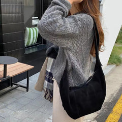Vintage Frosted Shoulder Bag Classic Underarm Large Capacity