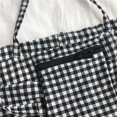 Plaid Cotton Totes Bag Large Capacity Shopper Foldable Eco