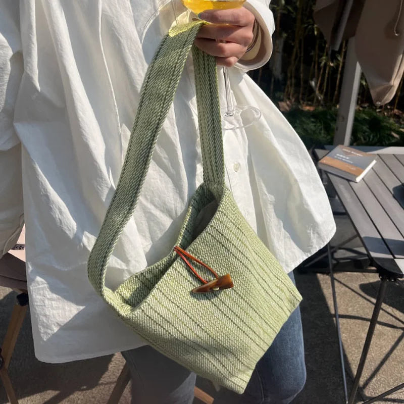 Green Shoulder Bags for Women Summer Mori-girl Handbags Portable Totes