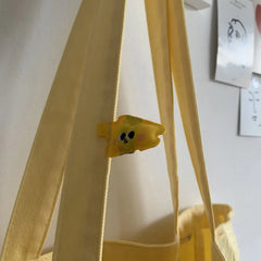Yellow Canvas Shoulder Bag Sweet Preppy Style Students Casual Tote Bag