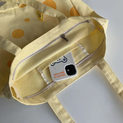 Yellow Canvas Shoulder Bag Sweet Preppy Style Students Casual Tote Bag