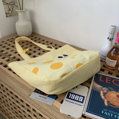 Yellow Canvas Shoulder Bag Sweet Preppy Style Students Casual Tote Bag