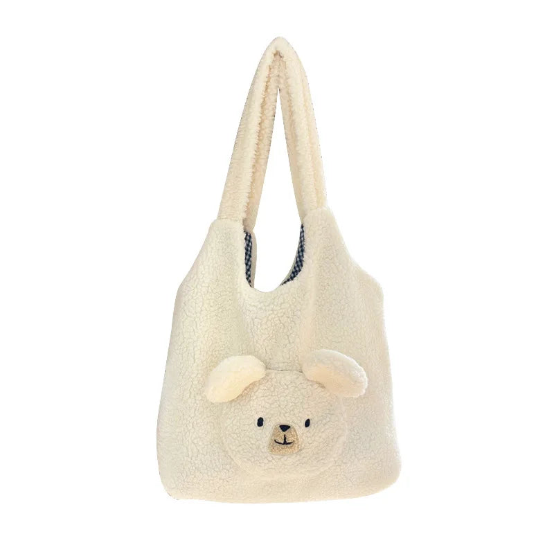 Fluffy Fur Shoulder Bag for Women, Embroidered Lady Tote