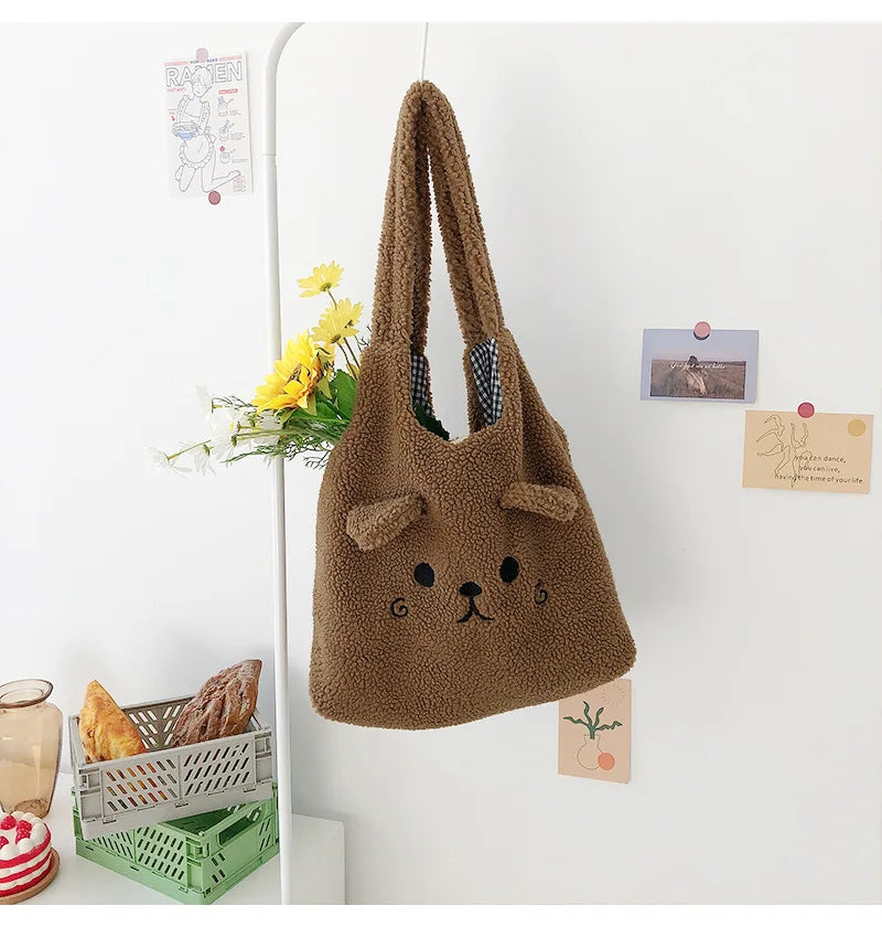 Fluffy Fur Shoulder Bag Lamb Fabric Tote Casual Lady Shopper