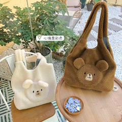 Fluffy Fur Shoulder Bag for Women, Embroidered Lady Tote
