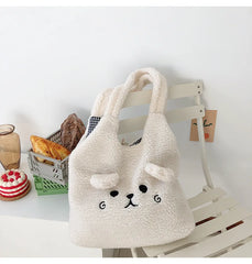 Fluffy Fur Shoulder Bag Lamb Fabric Embroidery Shopper Tote
