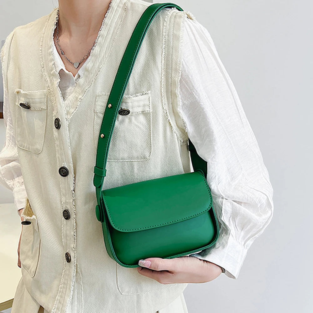 Small Leather Crossbody Bag Solid Flap Pocket Daily Purse