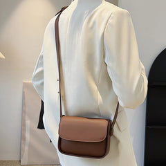 Small Leather Crossbody Bag Solid Flap Pocket Daily Purse