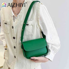 Small Leather Crossbody Bag Solid Flap Pocket Daily Purse for Lady