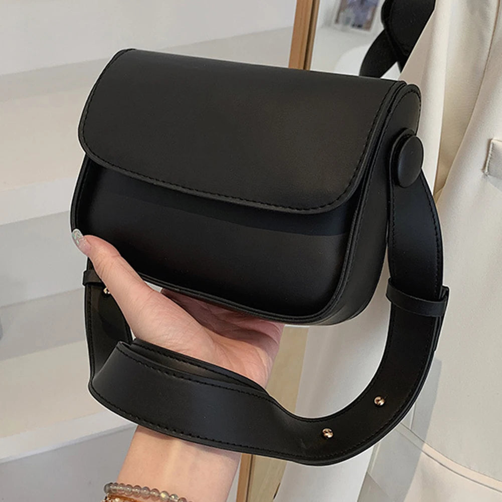 Small Leather Crossbody Bag Solid Flap Pocket Daily Purse for Lady
