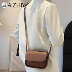 Small Leather Crossbody Bag Solid Flap Pocket Daily Purse for Lady