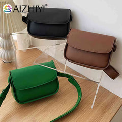 Small Leather Crossbody Bag Solid Flap Pocket Daily Purse for Lady