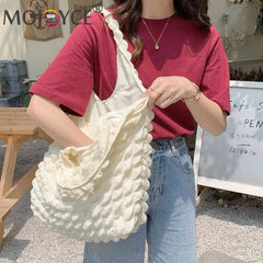 Pleated Top-handle Bag Large Capacity Underarm Bag Cloud Bubble Soft