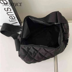 Quilted Crossbody Handbag Cotton Padded Shoulder Bag with Bear Pendant