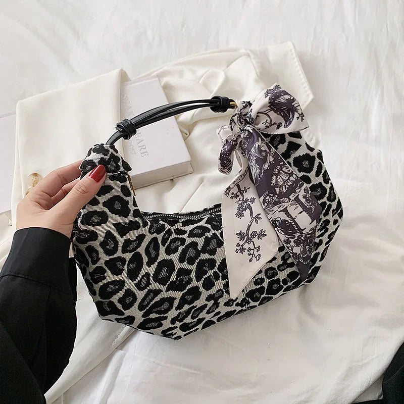 Leopard Print Silk Scarf Bow Handbag Vintage Small Purse