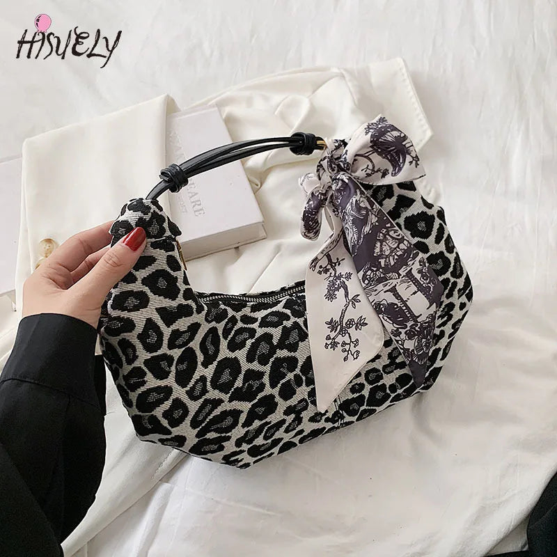 Leopard Print Silk Scarf Bow Handbag Vintage Small Purse