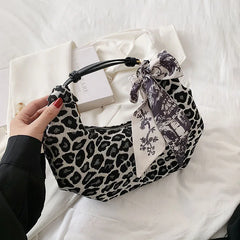 Leopard Print Silk Scarf Bow Handbag Vintage Small Purse