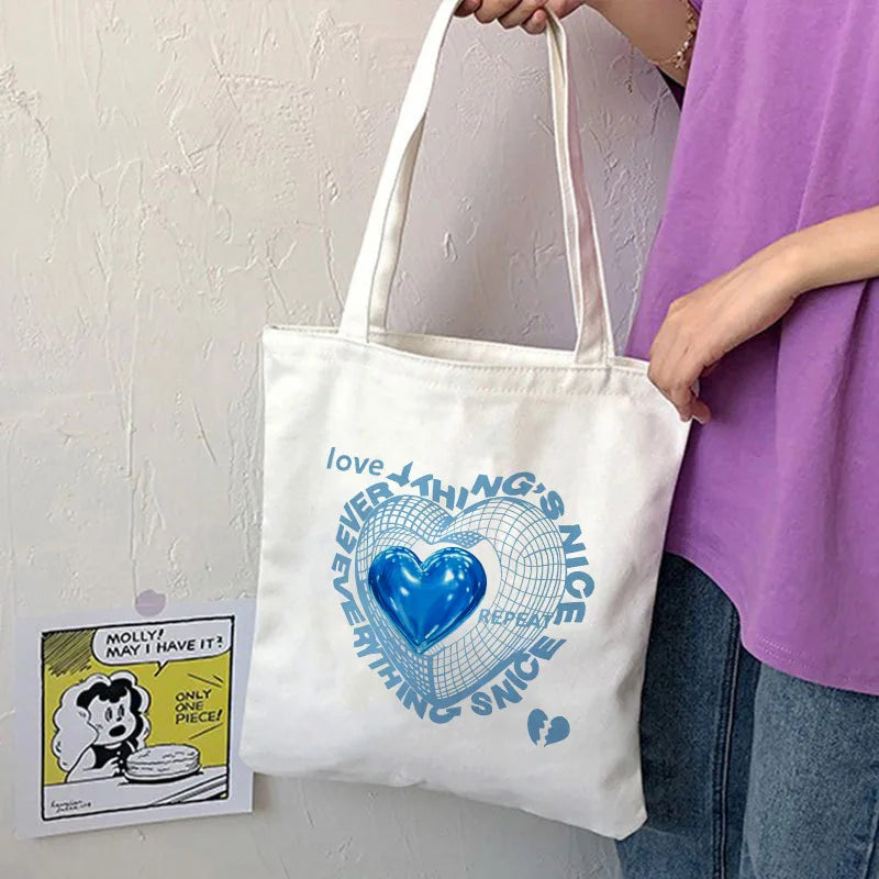 Love Letter Print Handbag Y2K Punk Hippie Canvas Shoulder Bag