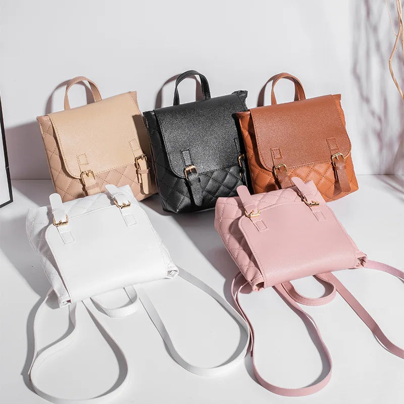 Women Small Backpack PU Leather Shoulder Bag Casual Daypack Female School Backpa