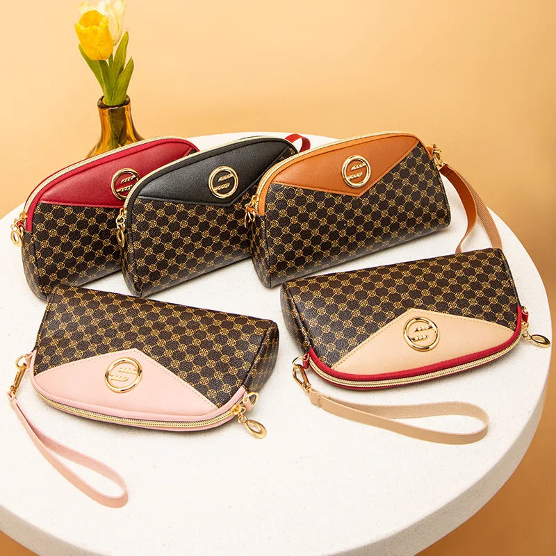 Women Small Bag Contrast PU Leather Clutch Purse Shoulder Messenger