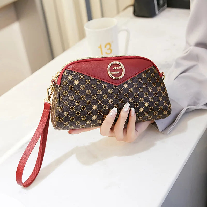 Women Small Bag Contrast PU Leather Clutch Purse Shoulder Messenger