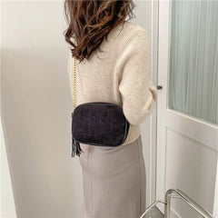 Corduroy Small Flap Bag Tote Handbag Chains Shoulder Crossbody Bag