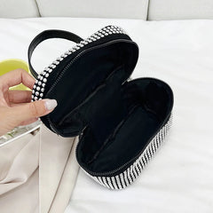 Women Small Shoulder Bag Zipper Crossbody Handbag Diamond Studded Mini Bag