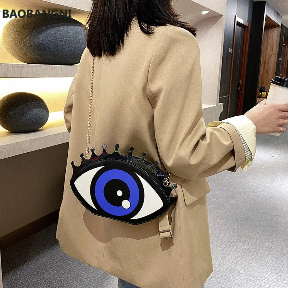 Women Eye Shape Shoulder Bag PU Leather Chain Mini Crossbody Messenger Bag