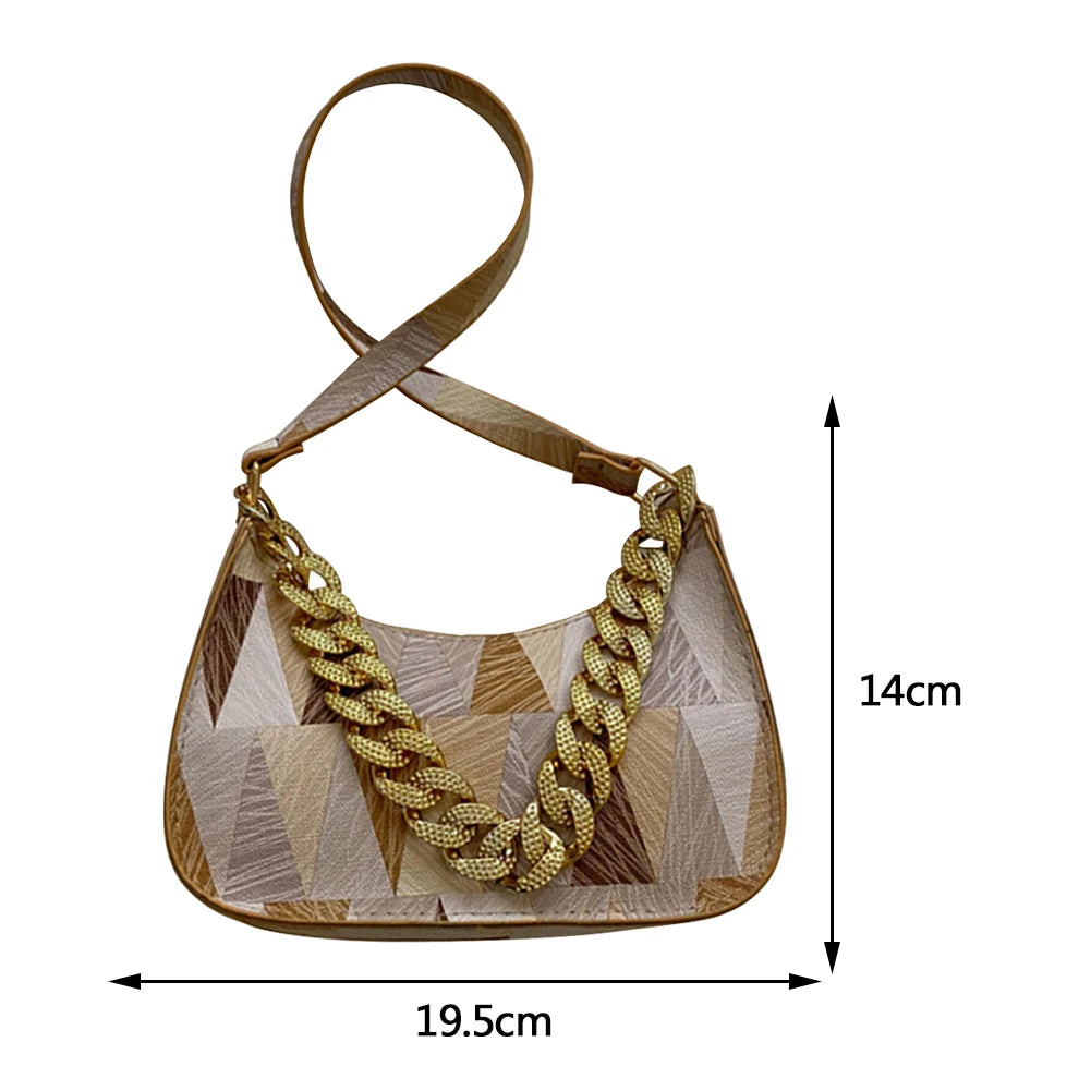 Women Small Tote Bag with Thick Chain Top-handle PU Leather Hobos