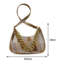 Women Small Tote Bag with Thick Chain Top-handle PU Leather Hobos